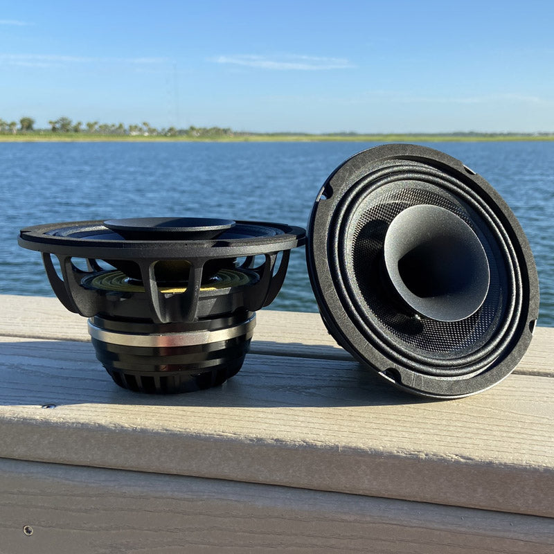MR6N - top and profile of 6.5" 400 watt neo marine pro driver coaxial speaker 